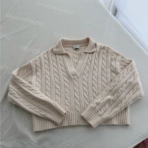 Sunday Best Cream V-Neck Merino Wool Cable Knit Sweater